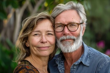 Portrait of a glad couple in their 50s expressing their feelings