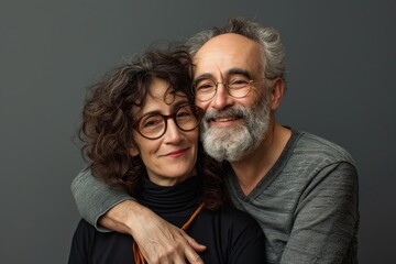 Portrait of a glad couple in their 50s expressing their feelings