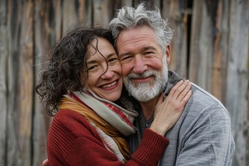 Portrait of a glad couple in their 50s expressing their feelings