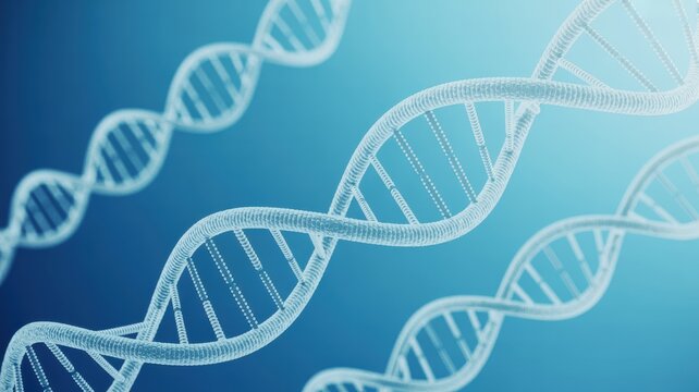 DNA strands helix abstract medical illustration of genetic science molecular structure on blue background