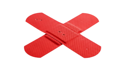 Two red adhesive bandages crossed each other isolated on transparent background