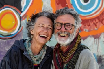 Portrait of a smiling couple in their 50s having fun