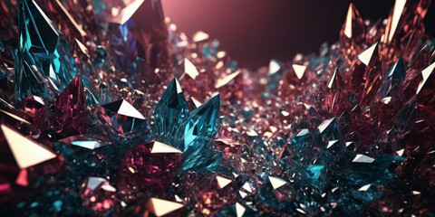 Abstract Crystal Formation with Blue and Pink Reflections