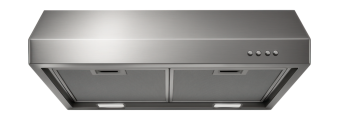 A space-saving under-cabinet range hood for small apartment kitchens.