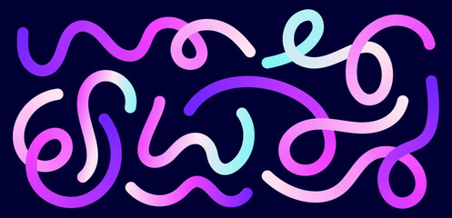 Abstract squiggly lines, Vibrant gradient line with flowing colorful neon forming dynamic wavy curves. Modern fluid minimalist background element perfect for posters, tech art, and digital design. 