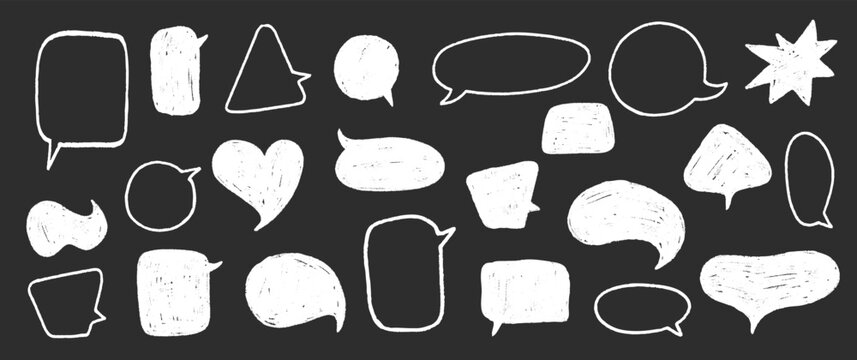 Crayon doodle speech bubble collection. Hand drawn chalk talk Frames. Cute text box set for Chat and Stickers