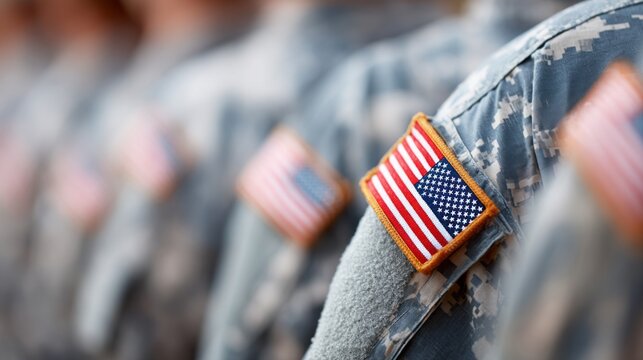 Veterans gather in a solemn formation, showcasing their military uniforms with American flags. Their posture reflects pride, unity, and commitment to their country during the honoring ceremony
