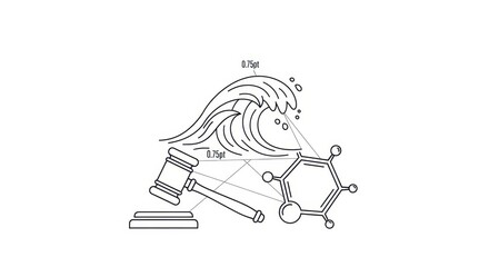 Conceptual illustration of water pollution law and chemical regulation, isolated on white background