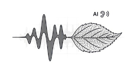 Ai generated illustration depicting a sound wave transforming into a leaf, symbolizing the connection between technology and nature isolated on white background