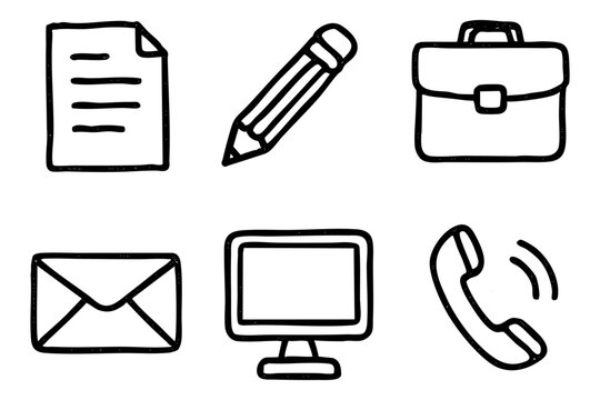Office elements and icons set doodle style. Vector srock illustration