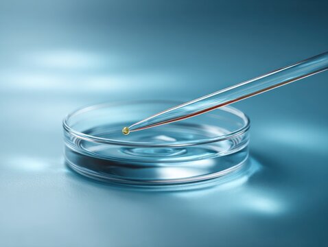 Scientific experiment in laboratory droplet manipulation petri dish macro photography calm atmosphere precision techniques - Powered by Adobe