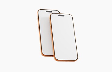 Stylish mockup of two gold smartphones showcasing a blank display screen for advertising or app design visuals.