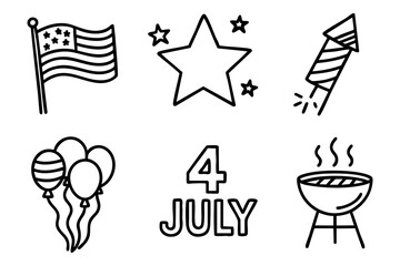 USA Independence Day icons and symbols doodle style. Vector stock illustration