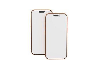 Two modern smartphones with blank screens, mockup display against a white backdrop for advertisement and concep
