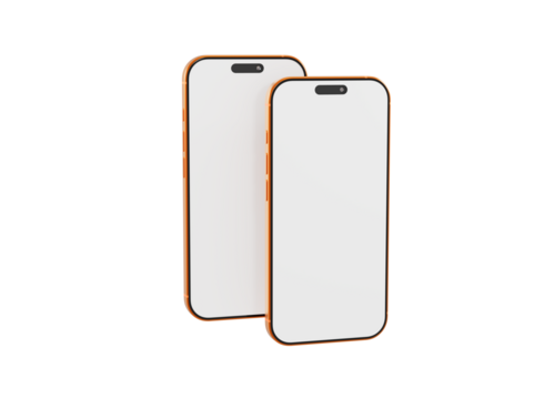 Two gold smartphones side by side with blank screens, perfect for showcasing your app design or product mockups