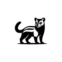 Stylized vector illustration of a civet animal in black and white design, showcasing elegant body lines and natural form