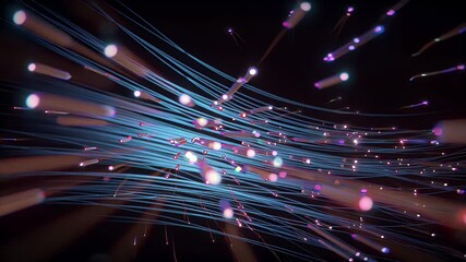 Radiant Fiber Optic Light Trails Across a Midnight Black Background in Motion - Powered by Adobe