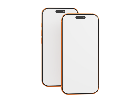 Two blank smartphone screens perfect for mockup presentations or app UI design showcasing modern technology. Id