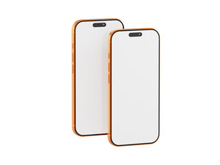 Two mockup smartphones with gold frames isolated on white background. Perfect for app design or technology pres