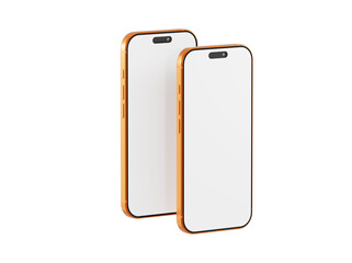 Mockup of two smartphones with blank screens, perfect for showcasing your app design or user interface on a cle