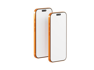 Two blank screen smartphones mockup for app design and presentation. Technology devices template on white. Mobi