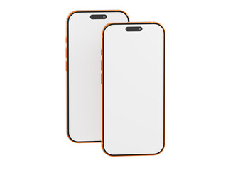 Two blank smartphone screens, isolated on white. Perfect for app or website mockups. Modern design in an orange
