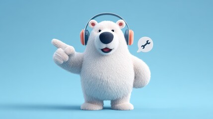 Cute cartoon polar bear with headphones