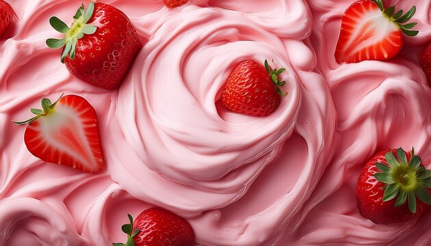 The texture of creamy strawberry ice cream or yogurt from above is perfect for summertime meals. - Powered by Adobe
