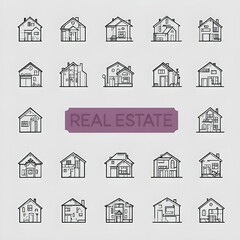 Fototapeta premium Set of 50 Real Estate Line Icons with Houses, Keys, and Property Symbols