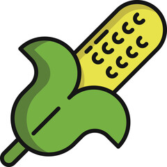 Yellow Corn Cob With Green Husks Isolated on White Background Vector Graphic Illustration Healthy Food Ingredient