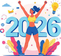 Vsai woman celebrating new year 2026 fitness goals and success