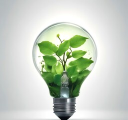 Light bulb with fresh green leaves