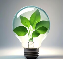 Light bulb with fresh green leaves