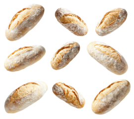 Set of Italian Ciabatta bread loaf with a light texture, isolated on white background, showcasing the art of baking