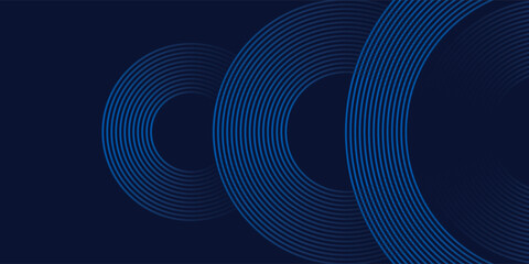 Elegant navy background featuring three circular patterns formed by concentric lines, creating a sophisticated and visually engaging modern backdrop with a gradient effect