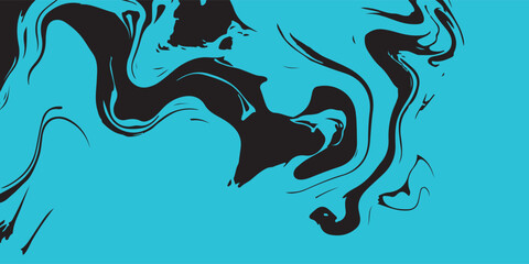The artwork features a dynamic blend of turquoise and black, with swirling, fluid shapes creating an abstract, marbled effect on a stark background evoking a sense of modern artistry