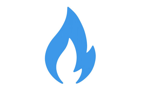 Blue natural gas flame icon representing energy, fuel, heating, and power on transparent background