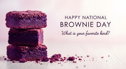 Stack of delicious brownies for national brownie day on white background