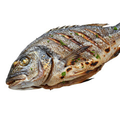 Golden Grilled Whole Fish Seasoned With Herbs And Spices Isolated On Transparent Background