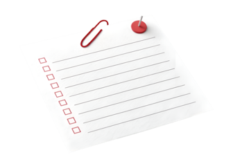 Prioritized Task List: A crisp, lined notepad lies ready, a red paperclip and pushpin stand poised, inviting organization and the fulfillment of each task.