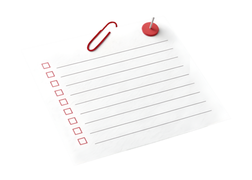 Prioritized Task List: A crisp, lined notepad lies ready, a red paperclip and pushpin stand poised, inviting organization and the fulfillment of each task.