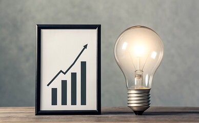 Light bulb and bar graph showing upward trend and growth
