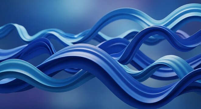 Conceptual illustration of fluid blue ribbons intertwining in a dynamic wave pattern on a modern gradient background