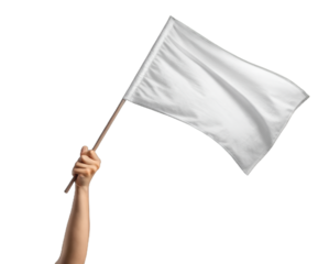 Surrender Flag: A hand proudly waving a blank white flag against a clean background, symbolizing a call for peace, negotiation, or admission of defeat.