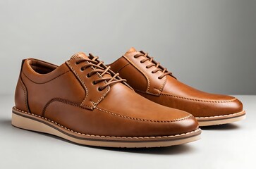 Classic brown leather men s dress shoes with laces and wingtip details