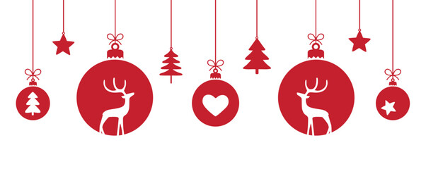 christmas greeting card with decorative christmas balls with reindeer vector illustration