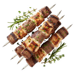 Grilled Meat Skewers With Fresh Herbs Isolated On A Black Background With Transparent Background Overlay