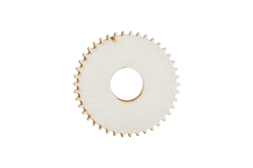 Light wooden gear wheel with fine surface is isolated.