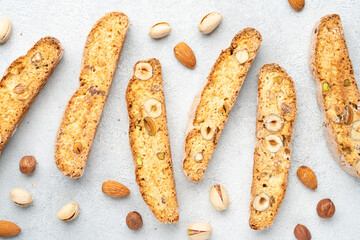 Fototapeta premium Biscotti, traditional italian bakery with nuts.
