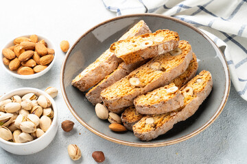 Biscotti, traditional italian bakery with nuts.